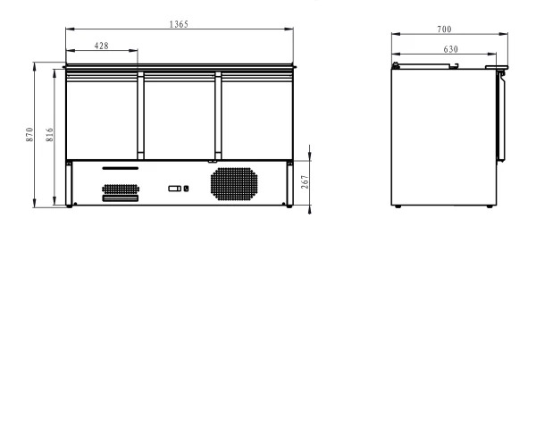 Saladette 3 Türen Inhalt 260 L 137 x 70